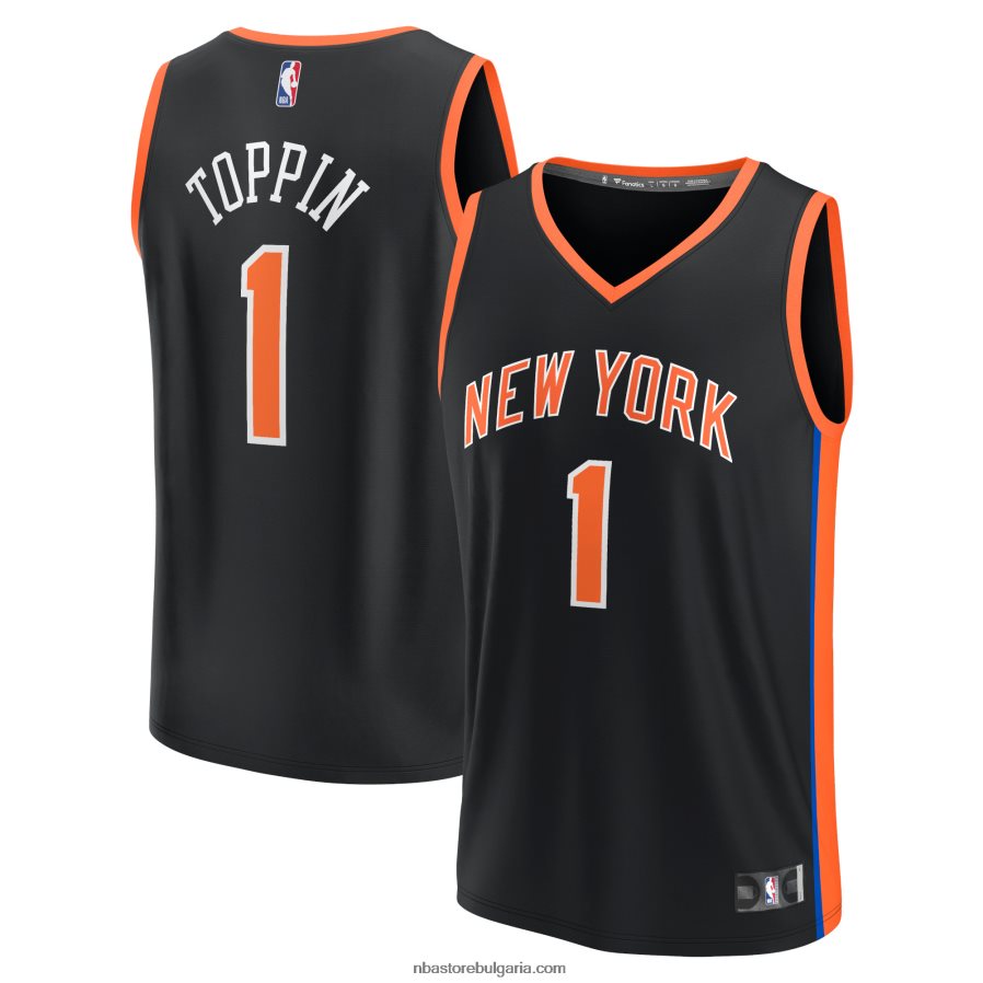 NBA JZ8F022141 ню йорк никс obi toppin черна фланелка за бърз брейк