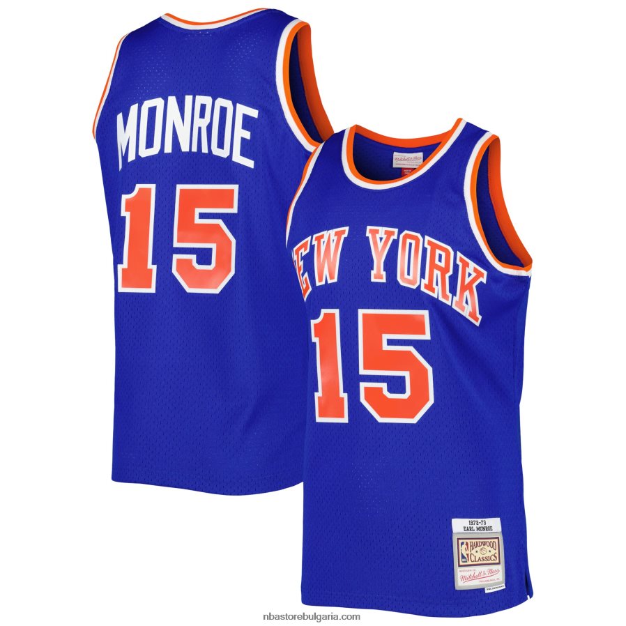 NBA JZ8F023325 Ню Йорк Никс Ърл Монро Мичъл и Нес синя класика от твърда дървесина 197swingman фланелка