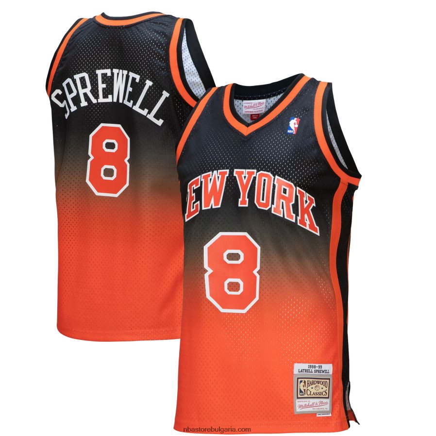 NBA JZ8F024567 New York Knicks Latrell Sprewell orange/black Hardwood Classics Fadeaway Swingman Player Jersey