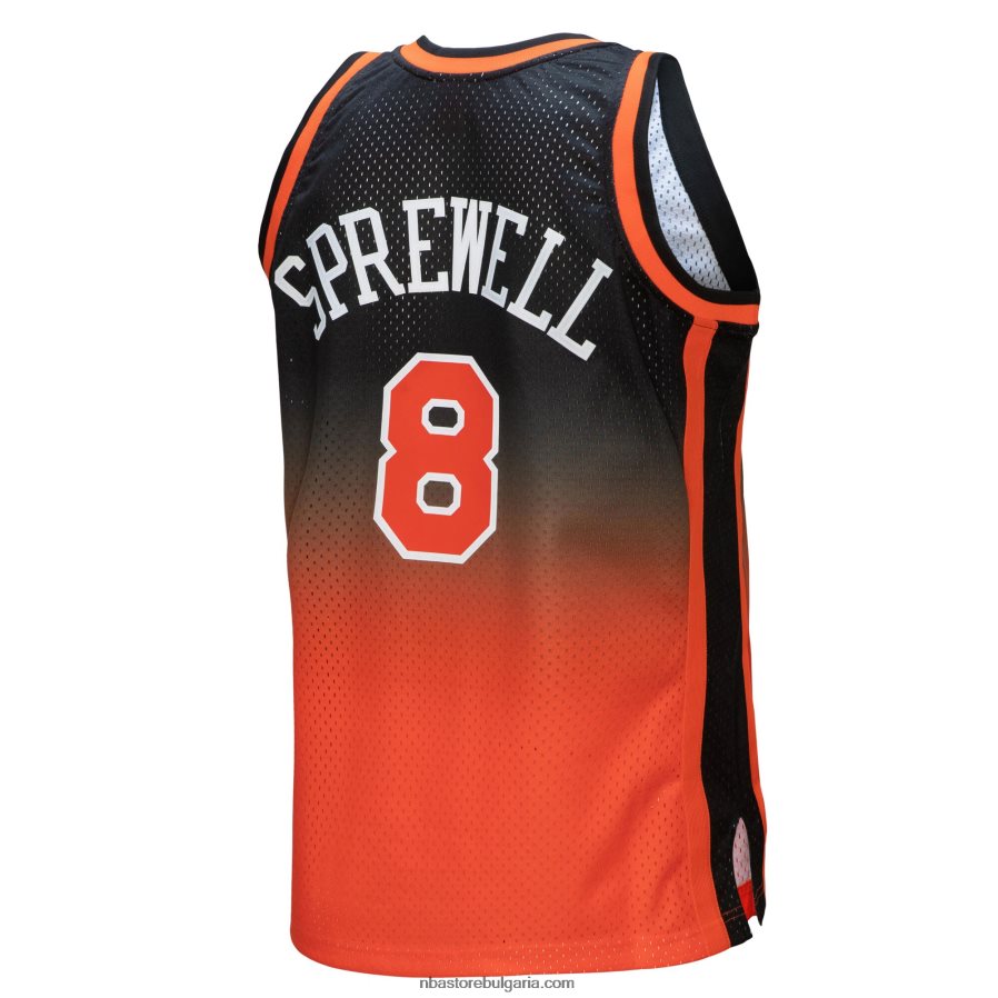 NBA JZ8F024567 New York Knicks Latrell Sprewell orange/black Hardwood Classics Fadeaway Swingman Player Jersey