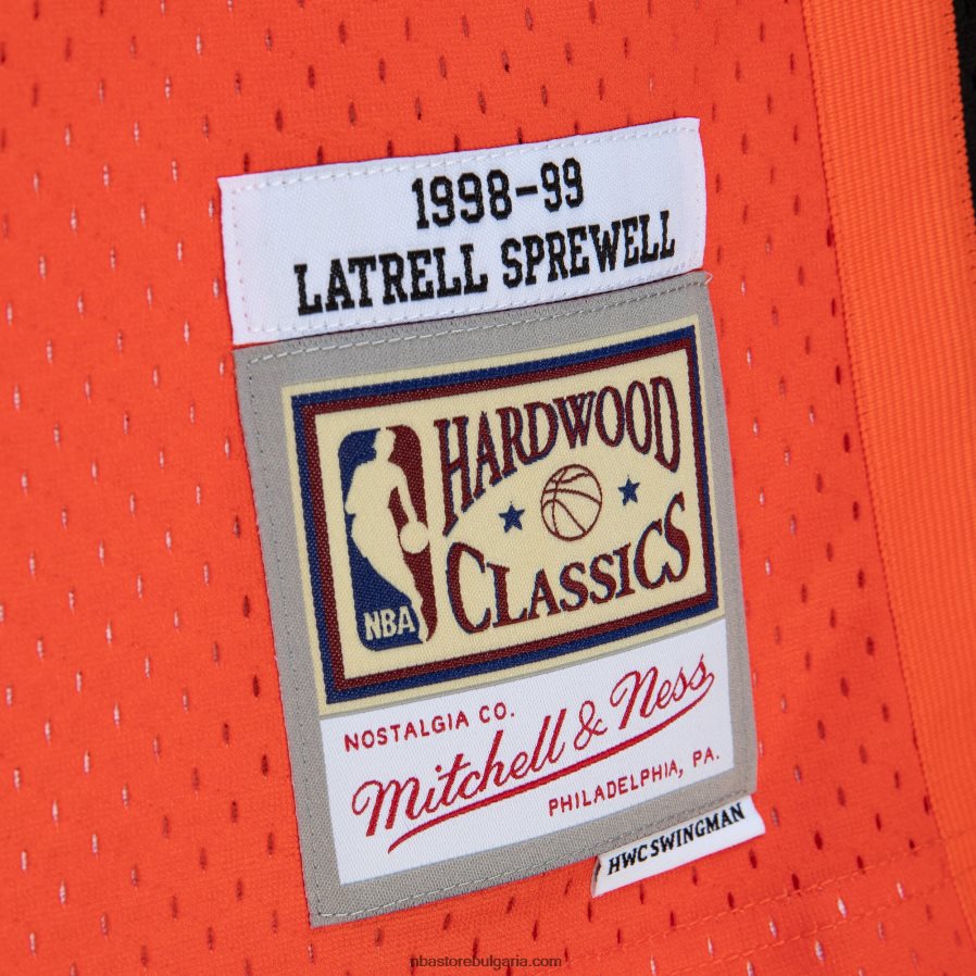 NBA JZ8F024567 New York Knicks Latrell Sprewell orange/black Hardwood Classics Fadeaway Swingman Player Jersey