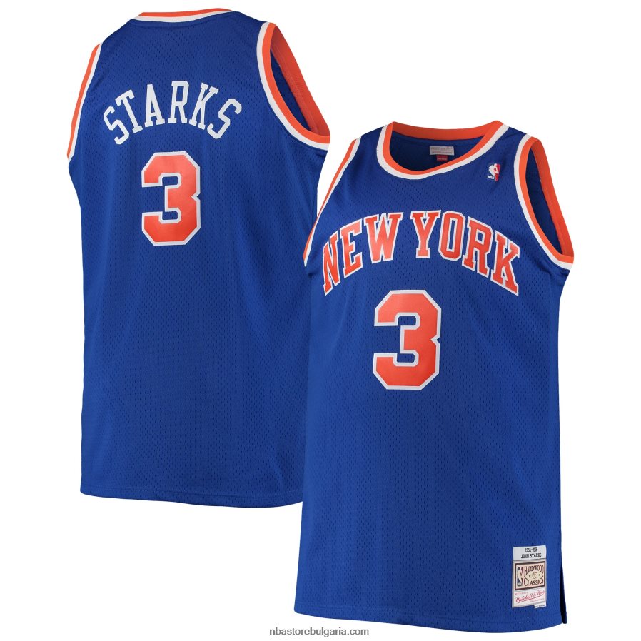 NBA JZ8F024814 john starks new york knicks mitchell & ness blue big & tall hardwood classics swingman фланелка