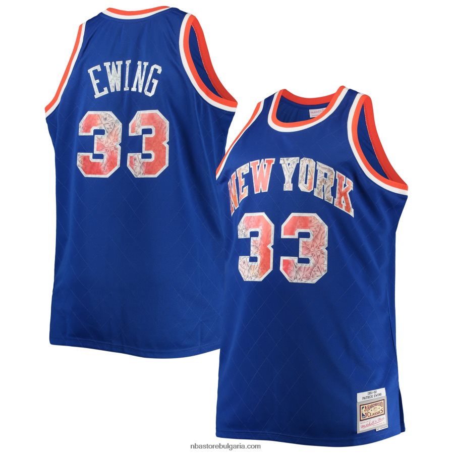 NBA JZ8F025113 ню йорк никс патрик юинг син голям и висок 75th юбилей диамантена фланелка swingman