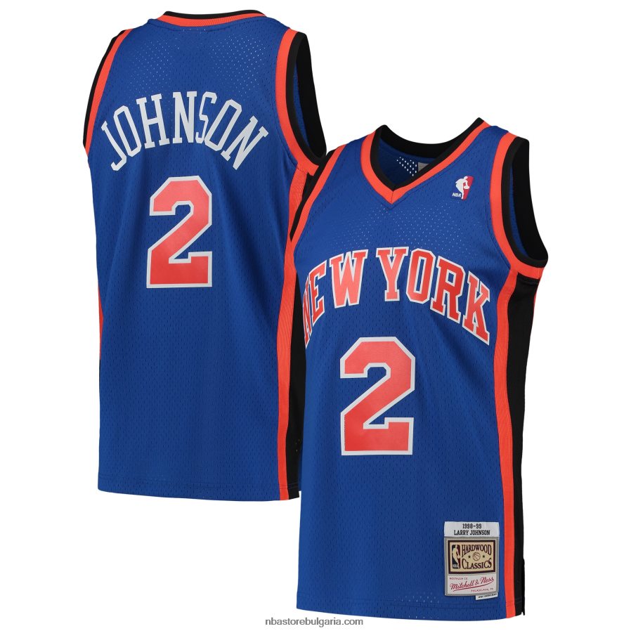 NBA JZ8F025515 ню йорк никс лари джонсън мичъл и нес синя твърда дървесина класика суингмен фланелка