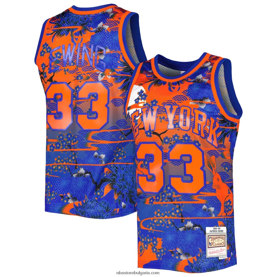 NBA JZ8F02572 new york knicks patrick ewing mitchell & ness blue hardwood classics лунна нова година swingman фланелка
