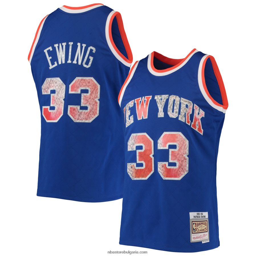 NBA JZ8F026271 ню йорк никс патрик юинг синя класика от твърда дървесина 75-та годишнина диамантена фланелка суингмен