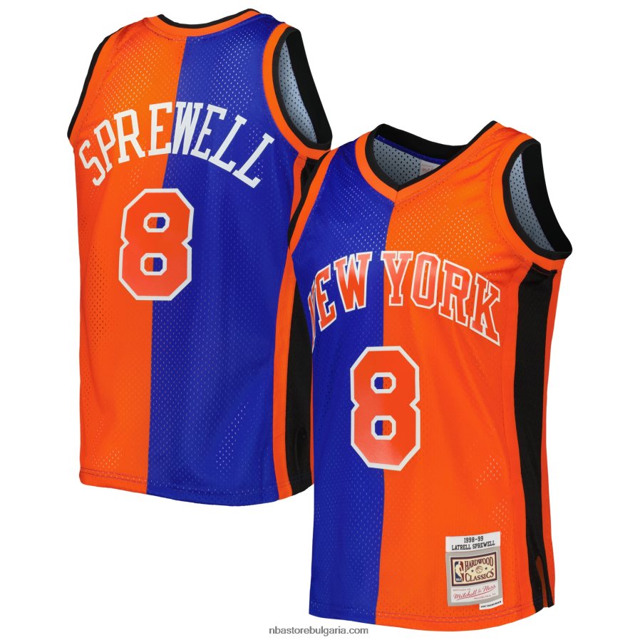 NBA JZ8F027304 new york knicks latrell sprewell mitchell & ness blue/orange hardwood classics сплит суингмен трико