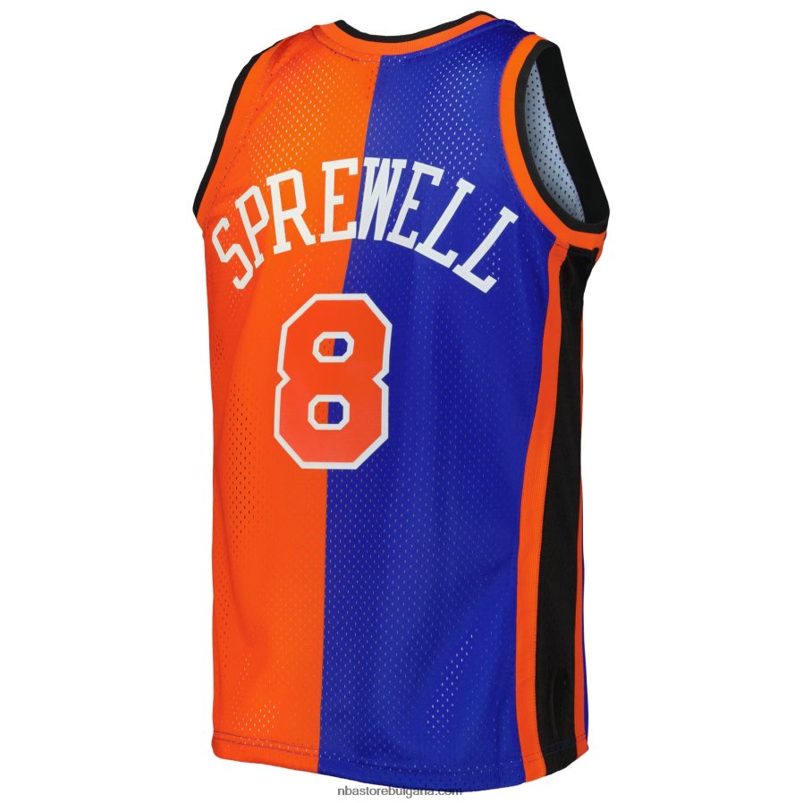 NBA JZ8F027304 new york knicks latrell sprewell mitchell & ness blue/orange hardwood classics сплит суингмен трико