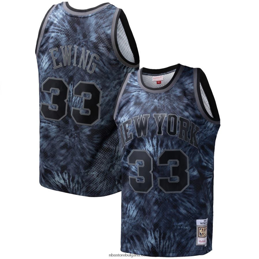 NBA JZ8F028534 new york knicks patrick ewing mitchell & ness black hardwood classics tie-dye swingman фланелка