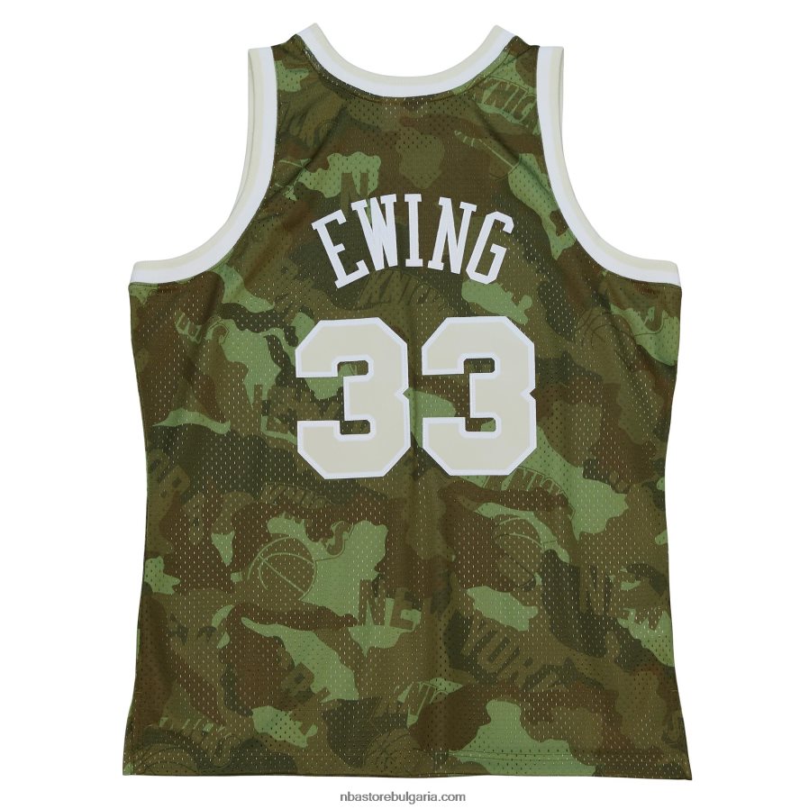 NBA JZ8F02868 new york knicks patrick ewing mitchell & ness camo hardwood classics ghost green swingman фланелка