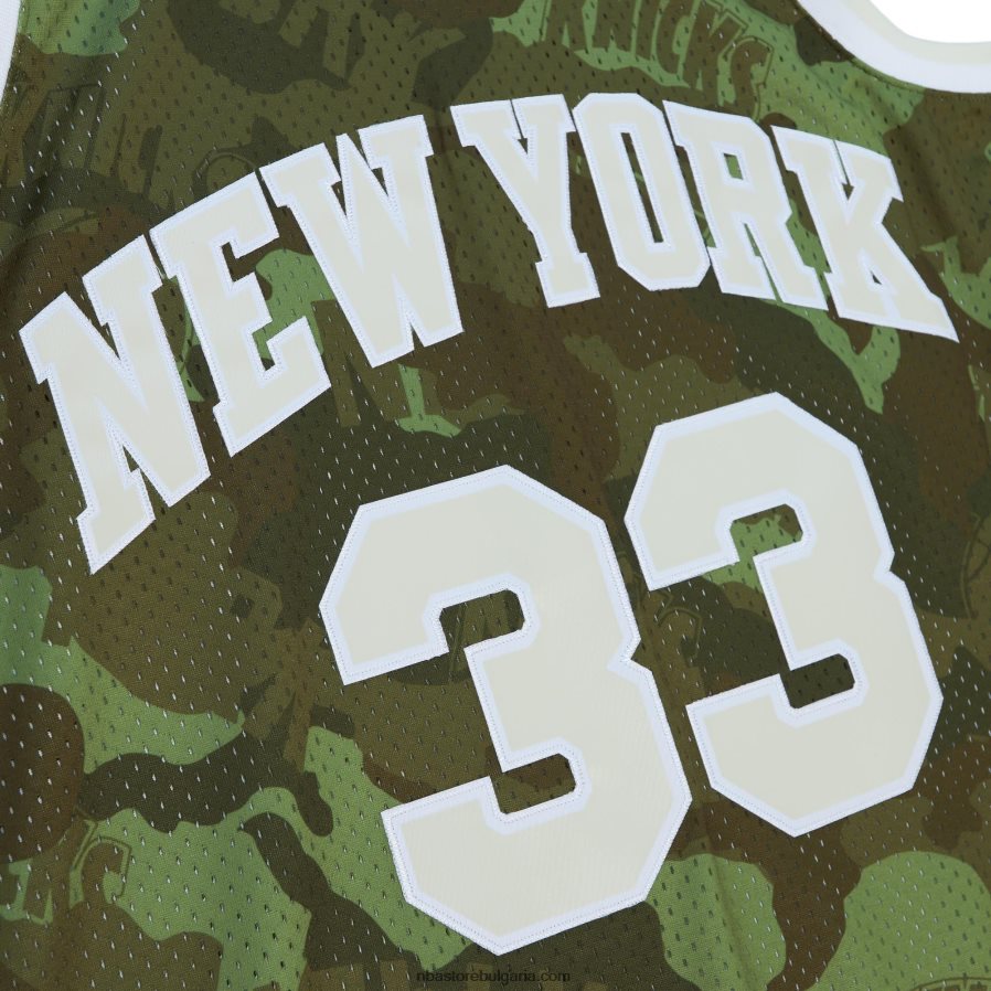 NBA JZ8F02868 new york knicks patrick ewing mitchell & ness camo hardwood classics ghost green swingman фланелка