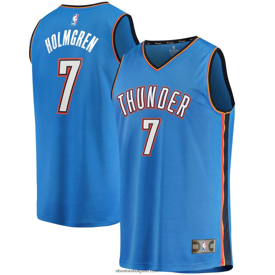 NBA JZ8F026398 oklahoma city thunder chet holmgren blue draft първия рунд pick fast break реплика на фланелка