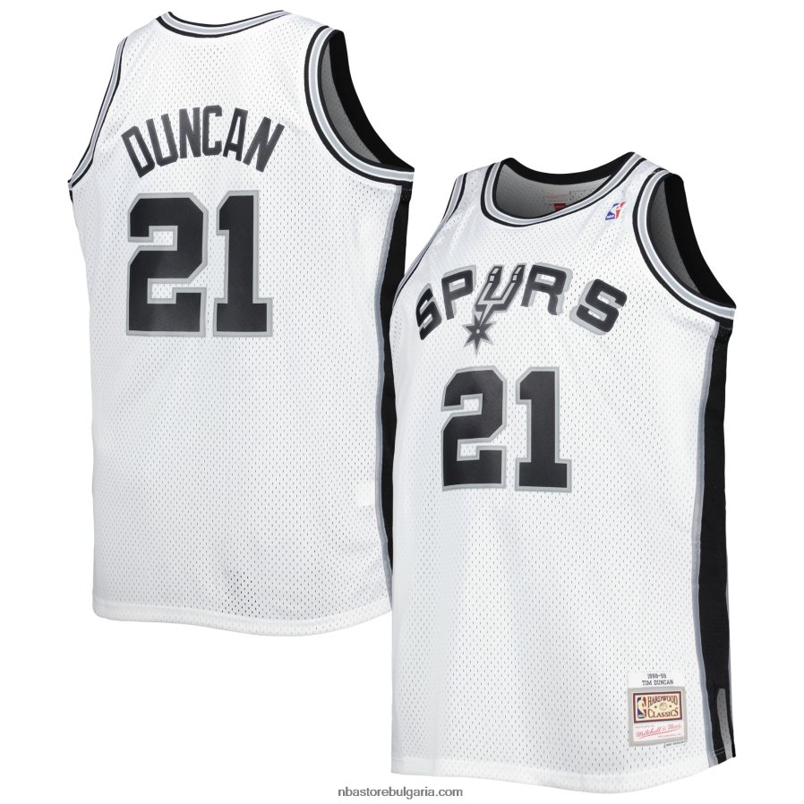 NBA JZ8F021114 san antonio spurs tim duncan mitchell & ness white big & tall hardwood classics swingman фланелка