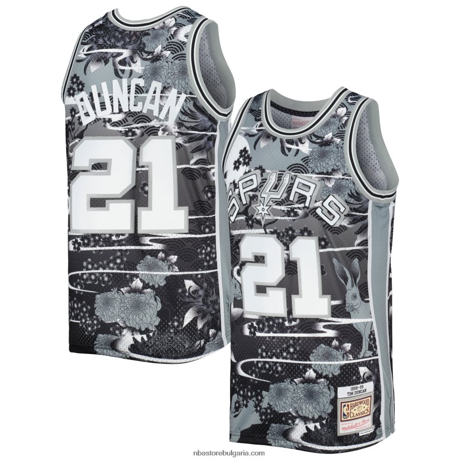 NBA JZ8F021375 san antonio spurs tim duncan mitchell & ness silver hardwood classics лунна нова година swingman фланелка