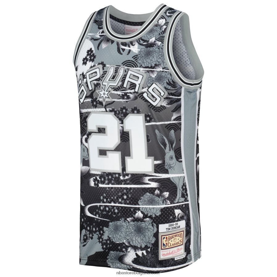 NBA JZ8F021375 san antonio spurs tim duncan mitchell & ness silver hardwood classics лунна нова година swingman фланелка