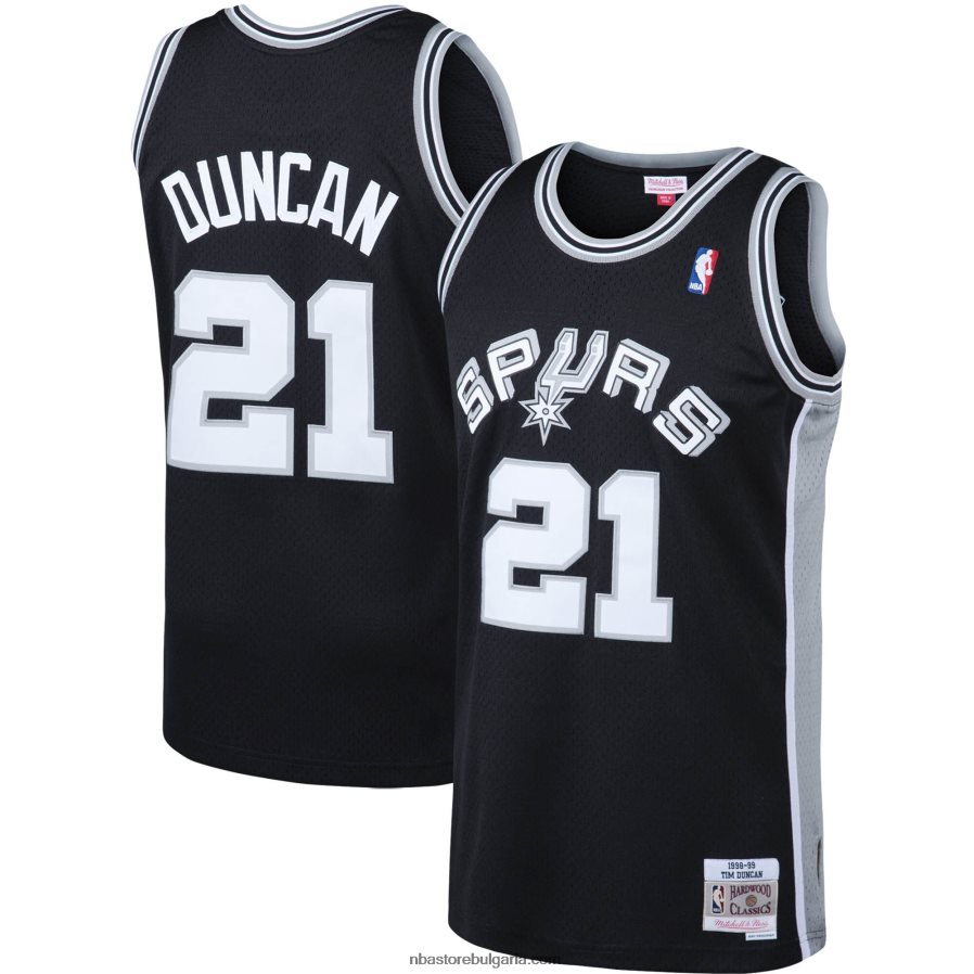 NBA JZ8F021744 san antonio spurs tim duncan mitchell & ness черно голямо и високо класическо трико от твърда дървесина
