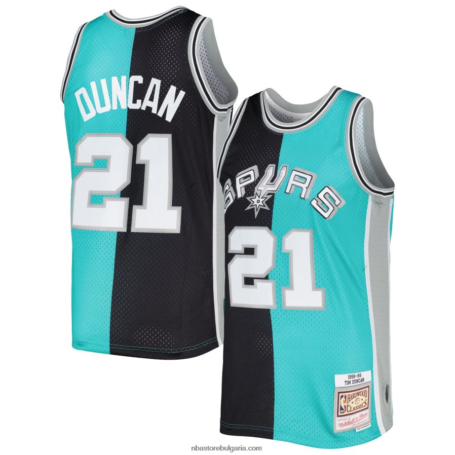 NBA JZ8F022215 san antonio spurs tim duncan mitchell & ness black/teal hardwood classics сплит фланелка swingman