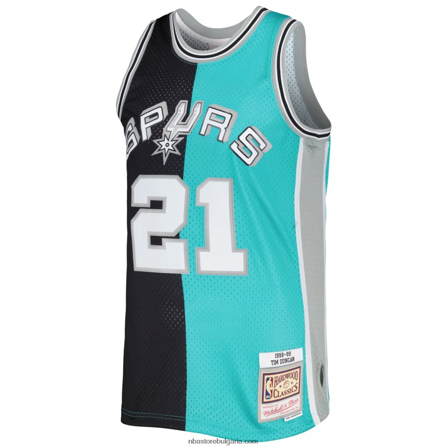 NBA JZ8F022215 san antonio spurs tim duncan mitchell & ness black/teal hardwood classics сплит фланелка swingman