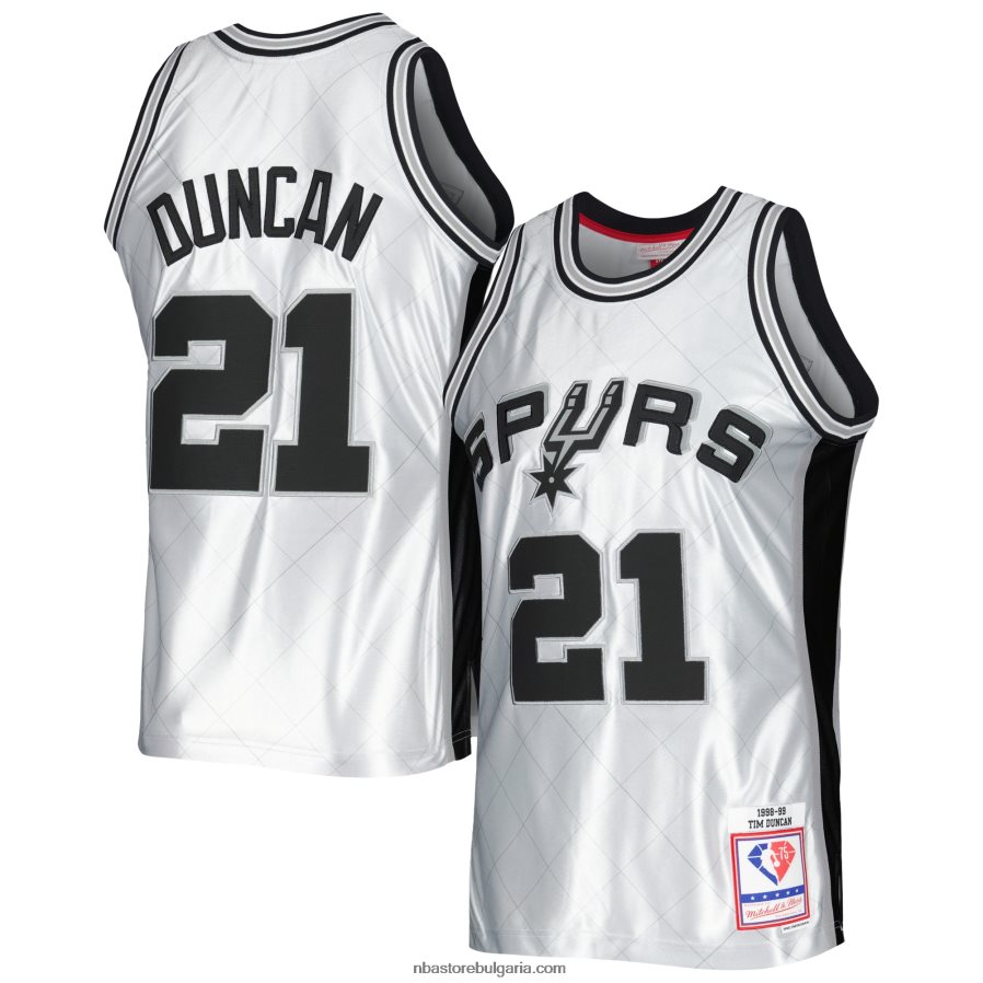 NBA JZ8F022728 san antonio spurs tim duncan platinum hardwood classics суингмен фланелка от 75-та годишнина