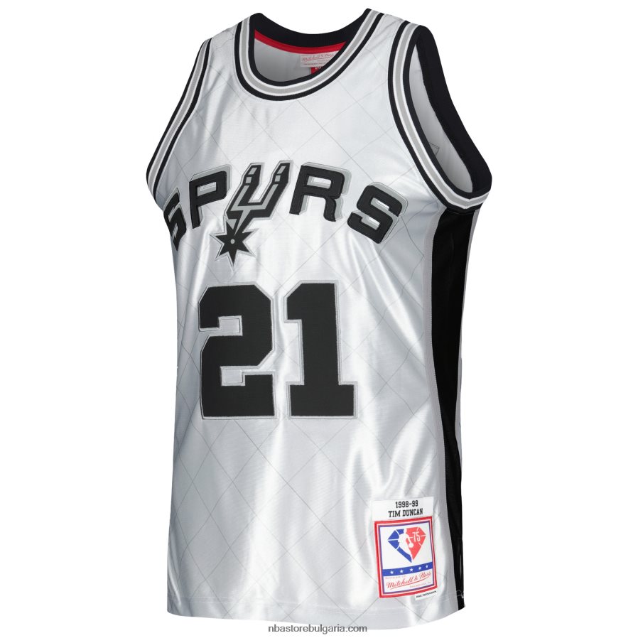 NBA JZ8F022728 san antonio spurs tim duncan platinum hardwood classics суингмен фланелка от 75-та годишнина