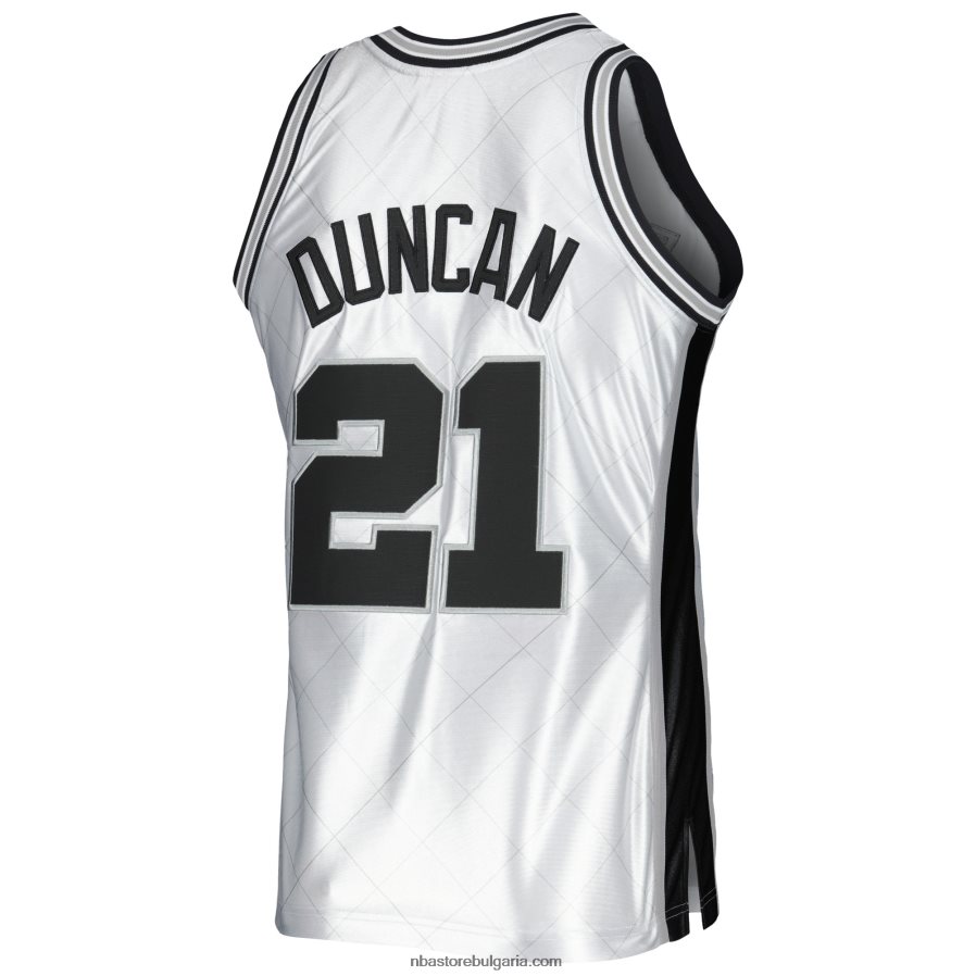 NBA JZ8F022728 san antonio spurs tim duncan platinum hardwood classics суингмен фланелка от 75-та годишнина