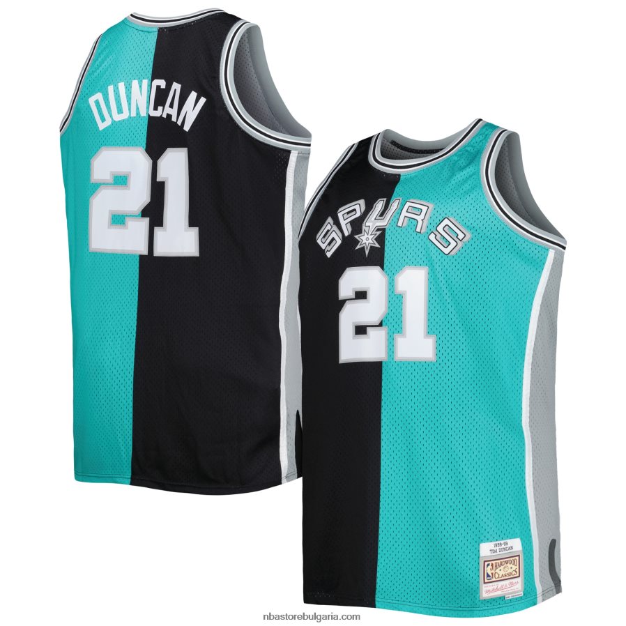 NBA JZ8F024519 san antonio spurs mitchell & ness black/teal big & tall hardwood classics split swingman фланелка