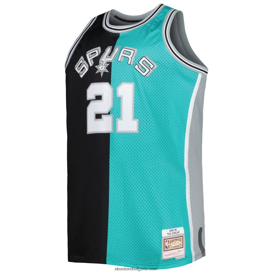 NBA JZ8F024519 san antonio spurs mitchell & ness black/teal big & tall hardwood classics split swingman фланелка