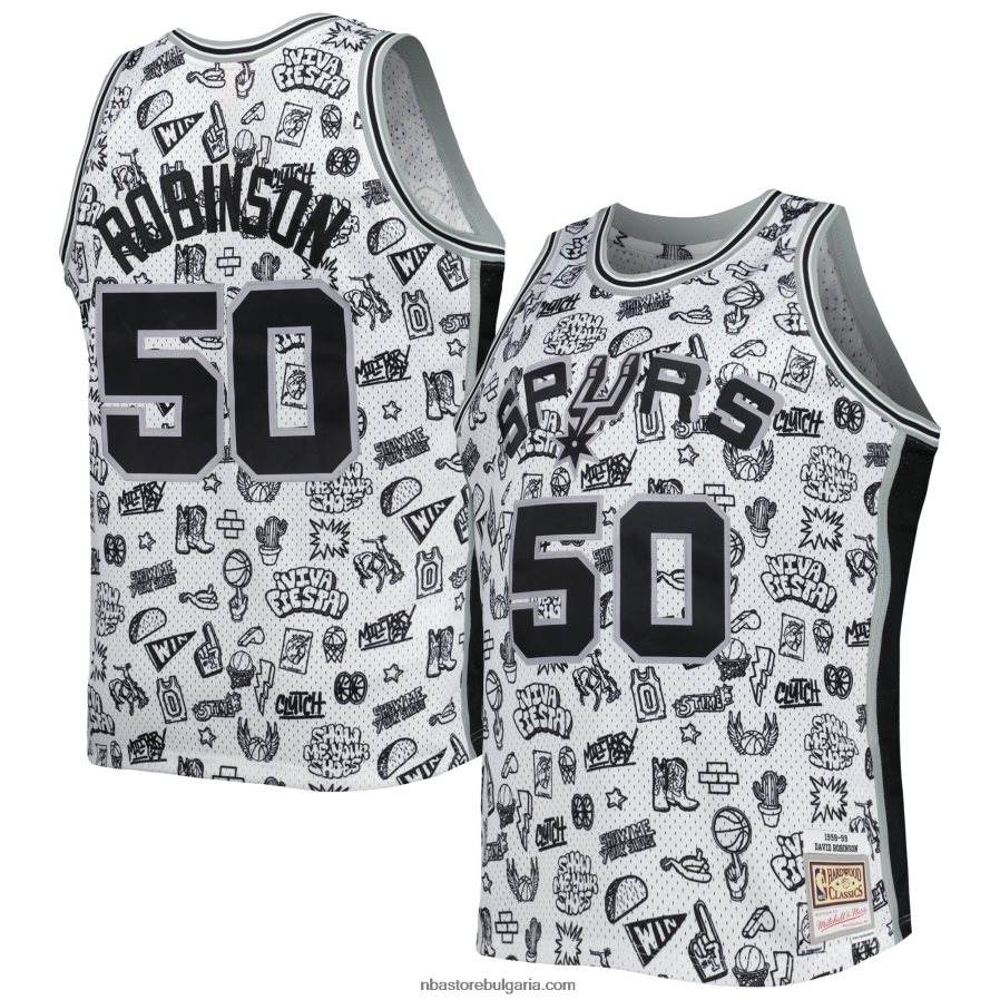NBA JZ8F025485 san antonio spurs david robinson white hardwood classics doodle swingman player фланелка