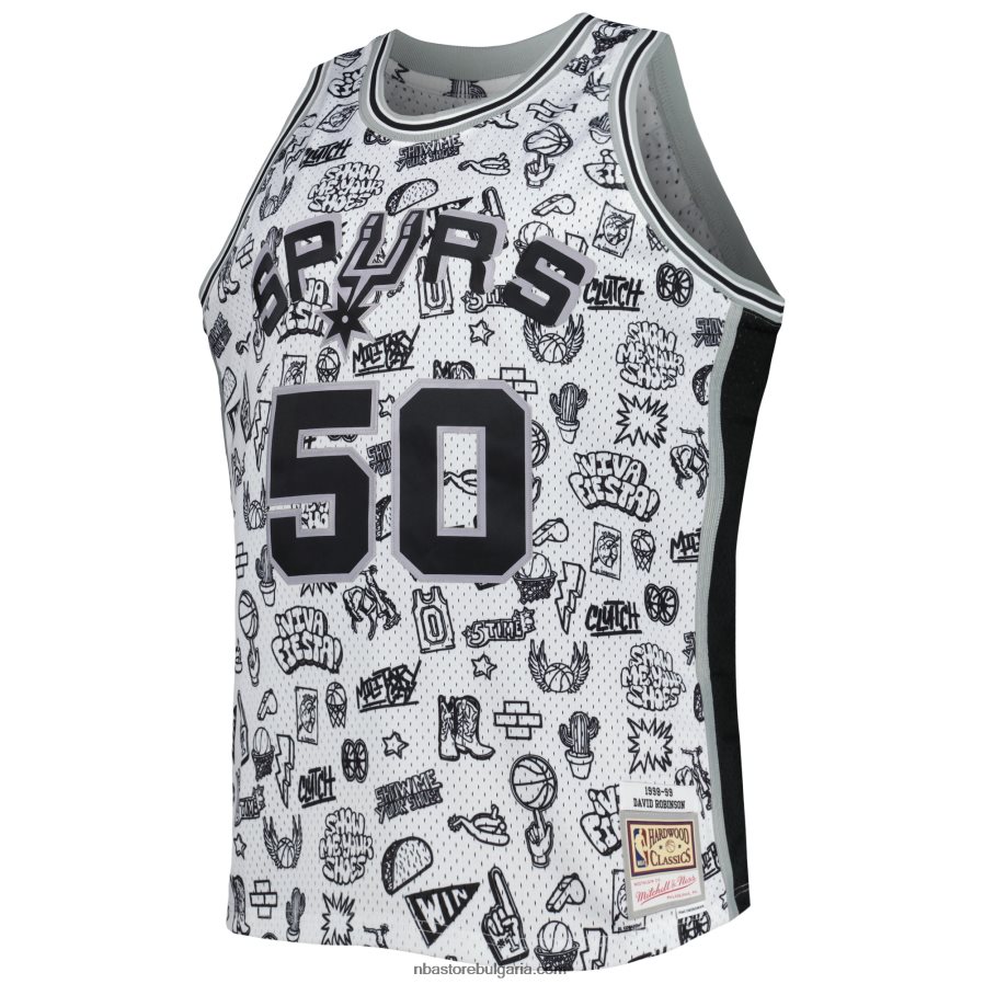 NBA JZ8F025485 san antonio spurs david robinson white hardwood classics doodle swingman player фланелка