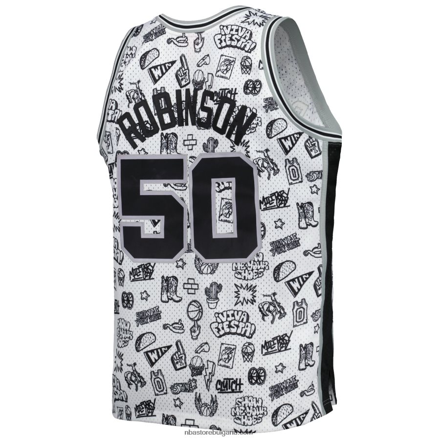 NBA JZ8F025485 san antonio spurs david robinson white hardwood classics doodle swingman player фланелка
