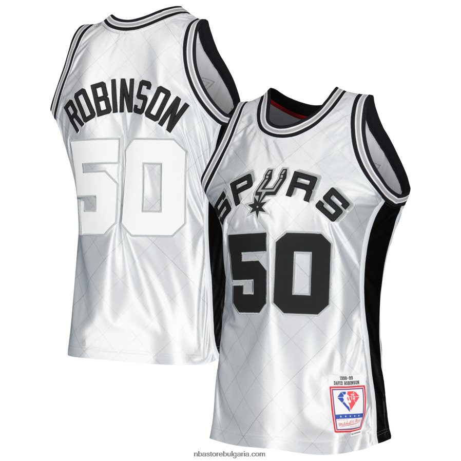 NBA JZ8F025725 san antonio spurs david robinson platinum hardwood classics суингмен фланелка от 75-та годишнина