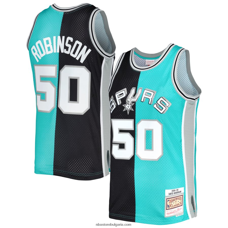 NBA JZ8F026235 san antonio spurs david robinson mitchell & ness black/teal hardwood classics split swingman фланелка