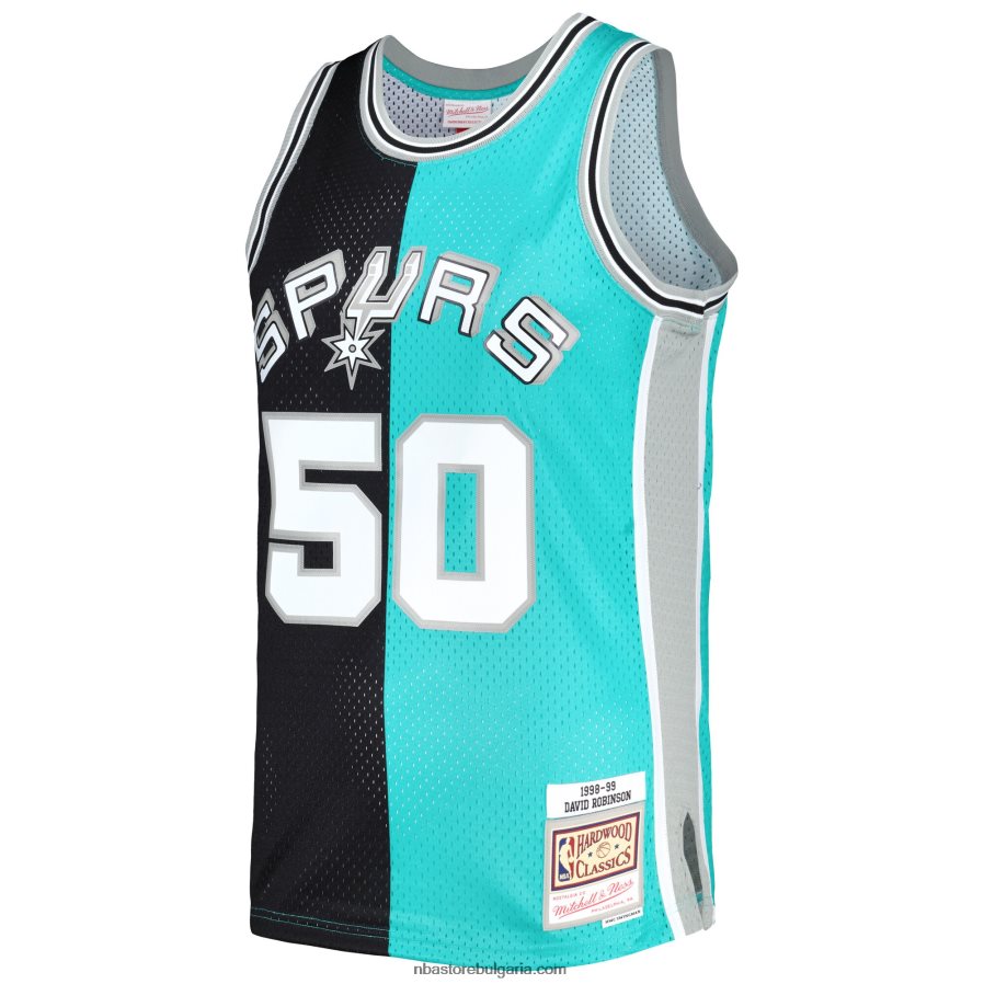NBA JZ8F026235 san antonio spurs david robinson mitchell & ness black/teal hardwood classics split swingman фланелка