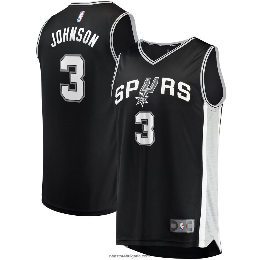 NBA JZ8F026378 Сан Антонио Спърс Келдън Джонсън черна реплика на фланелка за бързо прекъсване