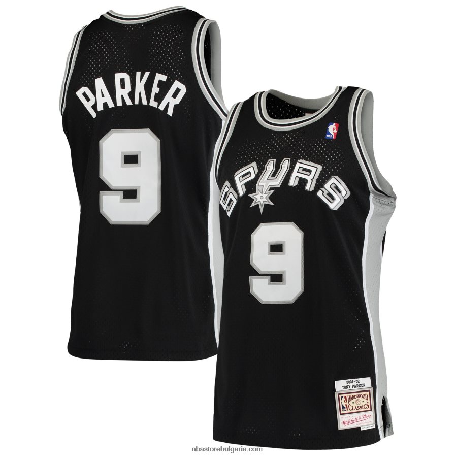 NBA JZ8F026865 san antonio spurs tony parker #9 mitchell & ness black hardwood classics swingman фланелка