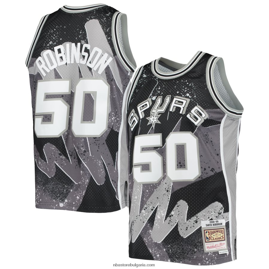NBA JZ8F027031 san antonio spurs david robinson mitchell & ness black hardwood classics hyper hoops swingman фланелка