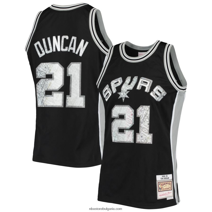 NBA JZ8F027143 san antonio spurs tim duncan черна класика от твърда дървесина 75-та годишнина диамантена фланелка swingman