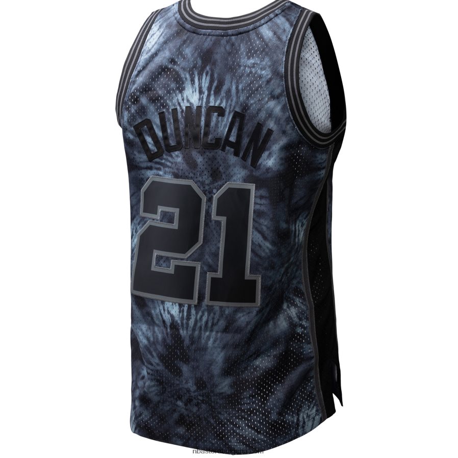 NBA JZ8F027705 san antonio spurs tim duncan mitchell & ness black hardwood classics tie-dye swingman фланелка