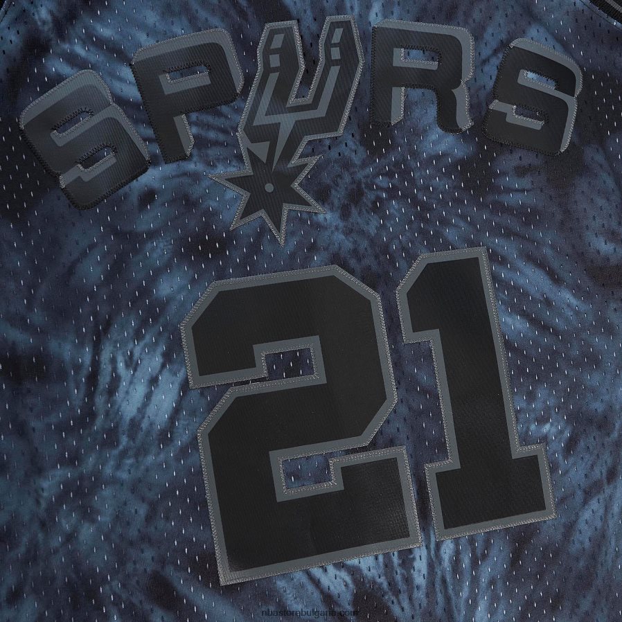 NBA JZ8F027705 san antonio spurs tim duncan mitchell & ness black hardwood classics tie-dye swingman фланелка