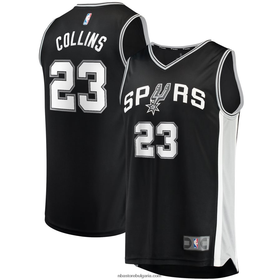 NBA JZ8F028630 Сан Антонио Спърс Зак Колинс черна реплика на фланелка за бързо прекъсване