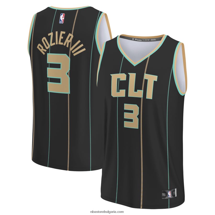 NBA JZ8F021869 Шарлът Хорнетс Тери Розиър черна фланелка за бърз пробив