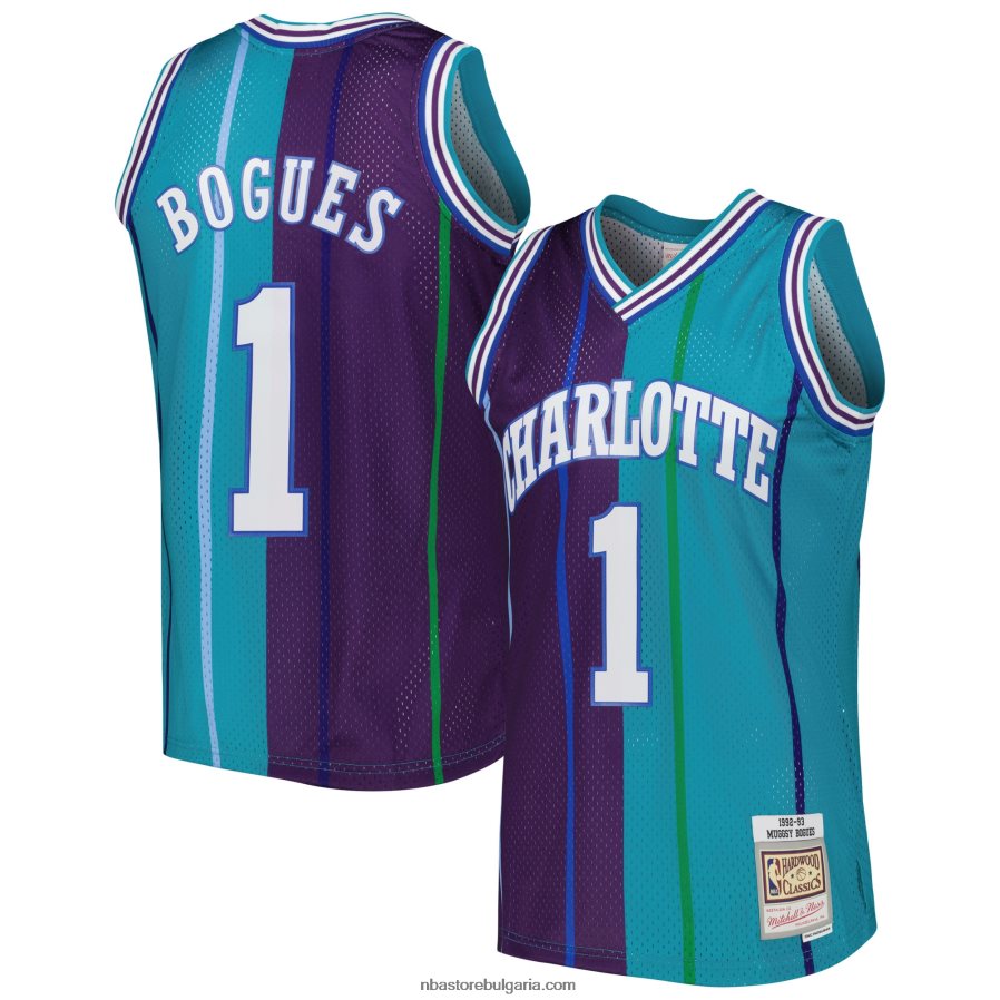 NBA JZ8F022246 charlotte hornets muggsy bogues teal/purple hardwood classics 199split swingman фланелка