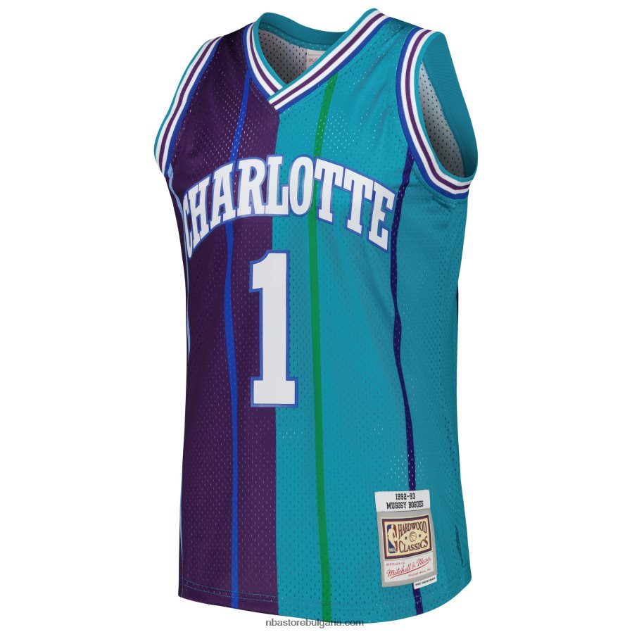 NBA JZ8F022246 charlotte hornets muggsy bogues teal/purple hardwood classics 199split swingman фланелка