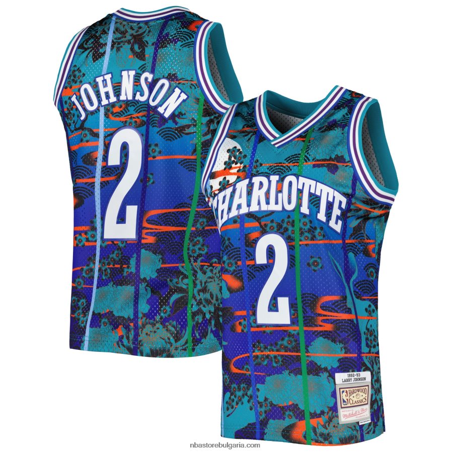 NBA JZ8F022805 шарлът хорнетс лари джонсън тиал класика от твърда дървесина лунна нова година суингмен фланелка