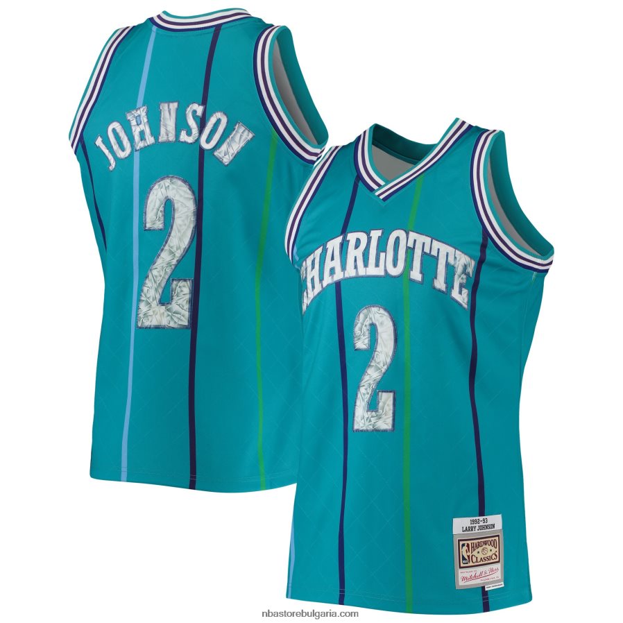NBA JZ8F025672 шарлот хърнетс лари джонсън тиал класика от твърда дървесина 75-та годишнина диамантена фланелка суингмен
