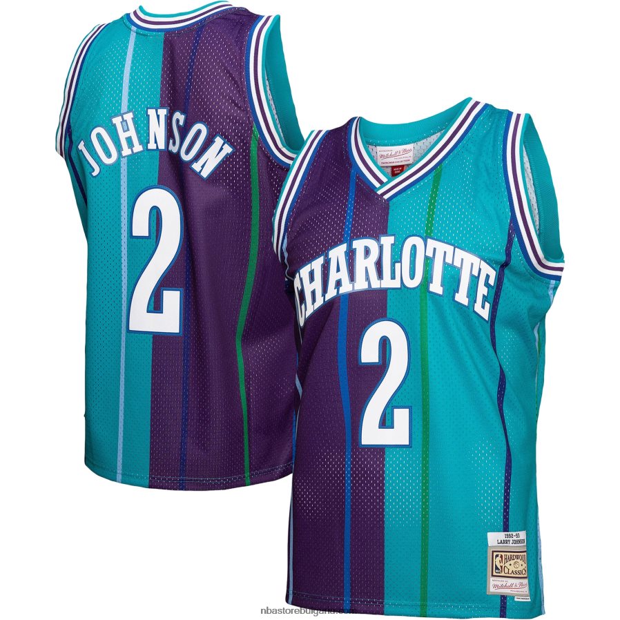 NBA JZ8F025746 charlotte hornets larry johnson teal/purple hardwood classics 199split swingman фланелка
