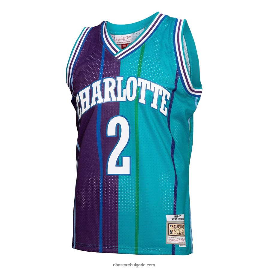 NBA JZ8F025746 charlotte hornets larry johnson teal/purple hardwood classics 199split swingman фланелка