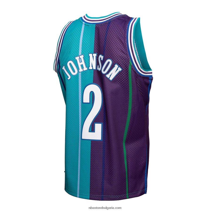 NBA JZ8F025746 charlotte hornets larry johnson teal/purple hardwood classics 199split swingman фланелка