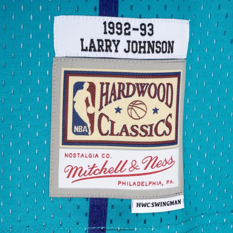 NBA JZ8F025746 charlotte hornets larry johnson teal/purple hardwood classics 199split swingman фланелка