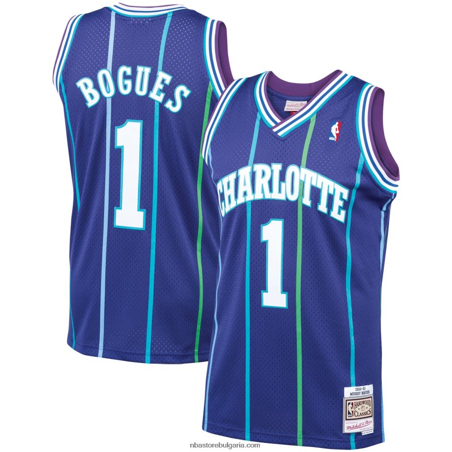 NBA JZ8F02973 charlotte hornets muggsy bogues mitchell & ness purple hardwood classics swingman фланелка